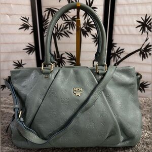 MCM Embossed Light Blue Leather Medium 2-Way